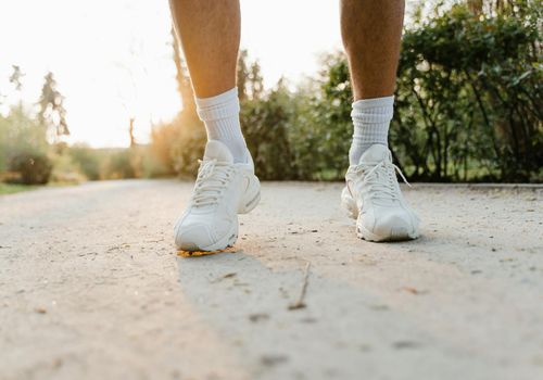 Close-up of a person's feet during an exercise.